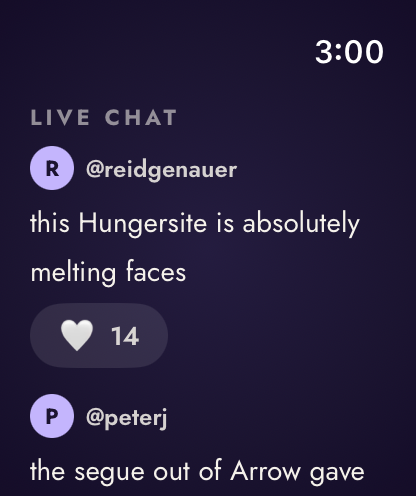 Live show chat in the Zabriskie Apple Watch app