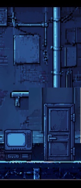 A narrow crop of the room showing a metal door surrounded by a visibly rectangular patch of differently colored wall.